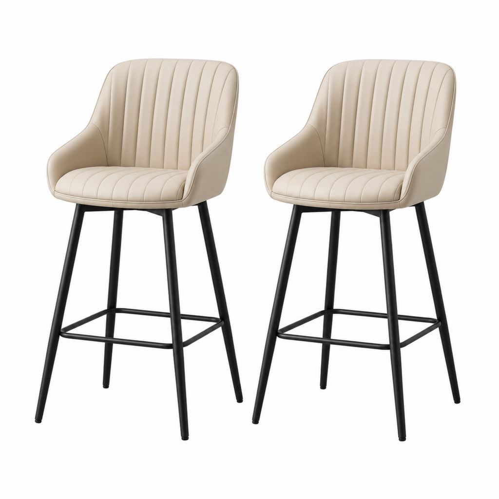 2er Set Barhocker Creme PU-Kunstleder mit Armlehnen Stahlgestell 50 x 54 x 96 cm Sitzhöhe 66 cm