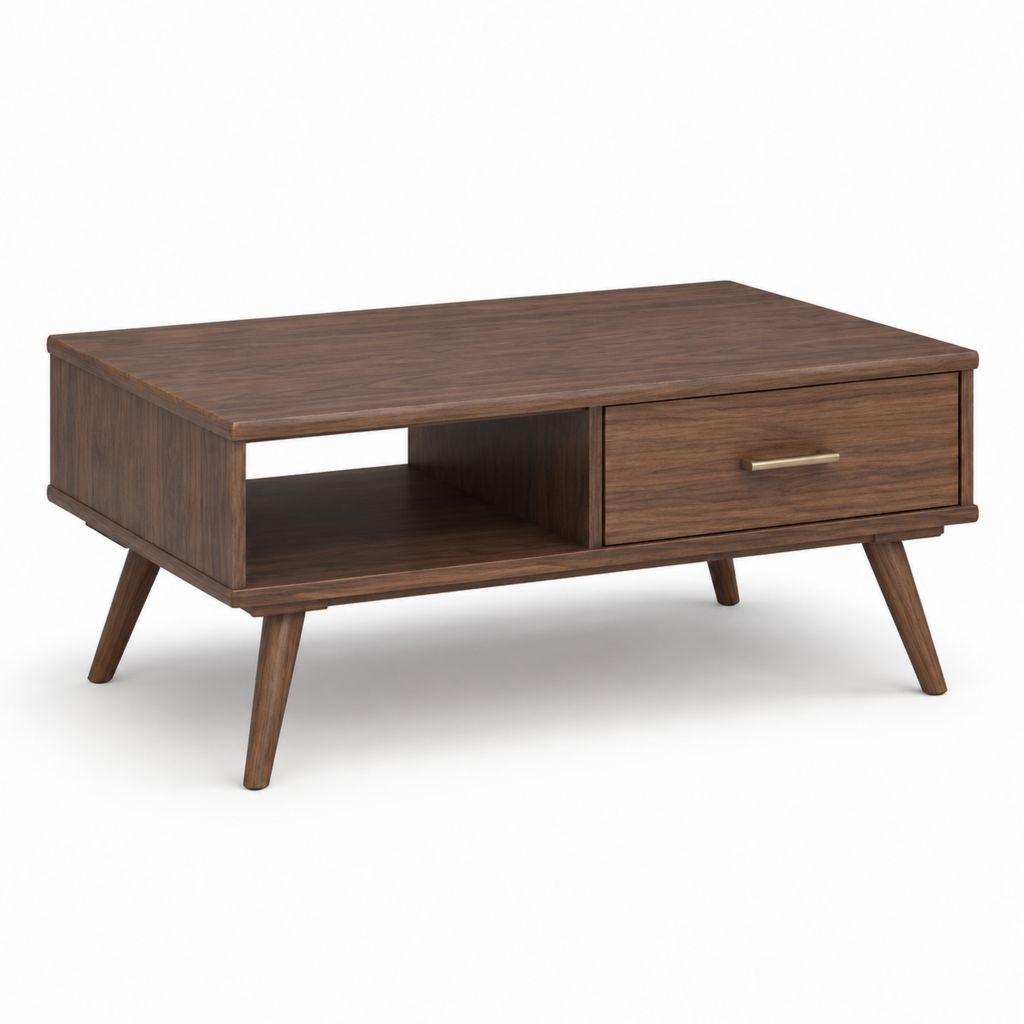 Couchtisch Walnussoptik MDF rechteckig mit Schublade und offenem Fach 100 x 50 x 45 cm