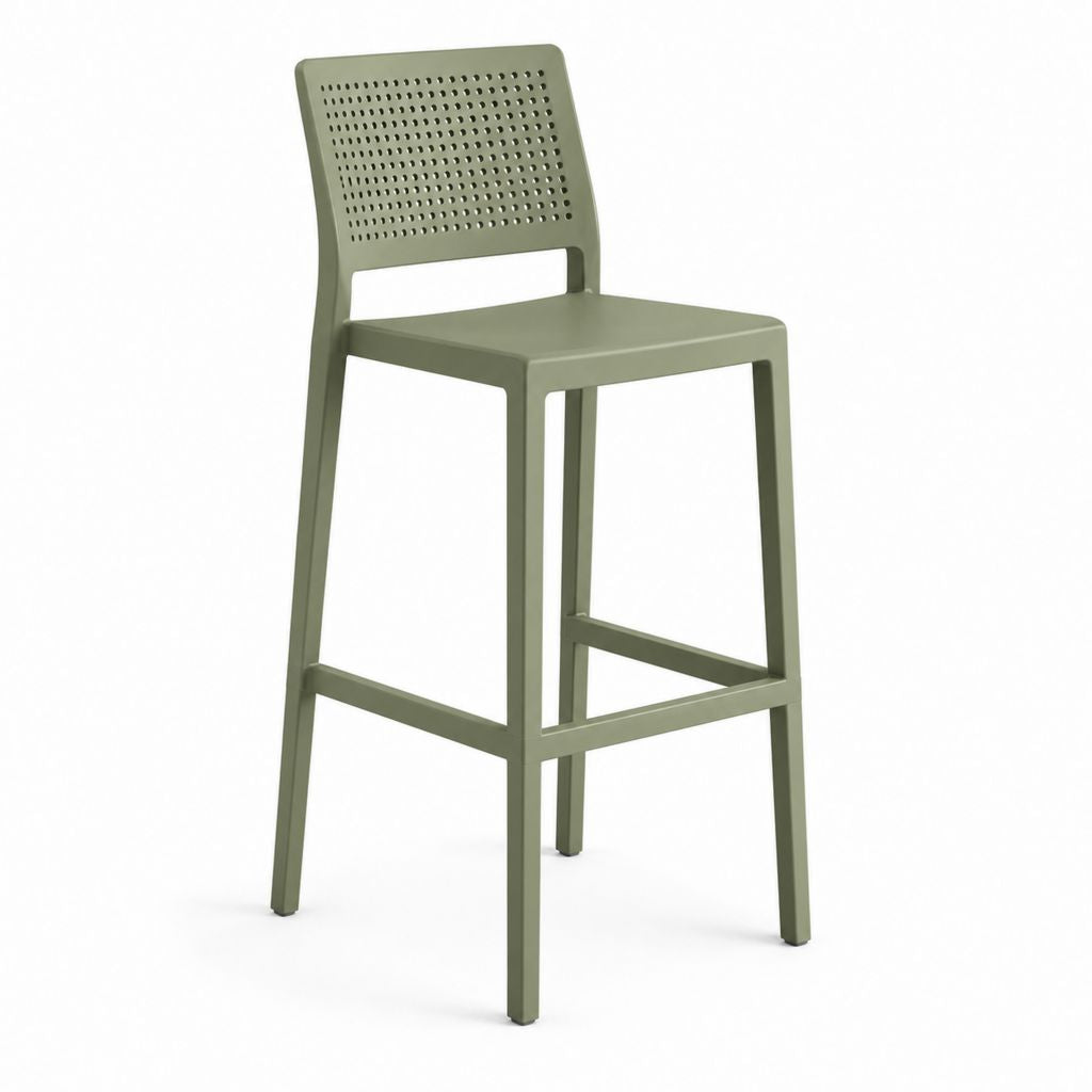 Barhocker Olivgrün aus Polypropylen mit Rückenlehne rechteckigem Sitz 43 x 48 x 98 cm