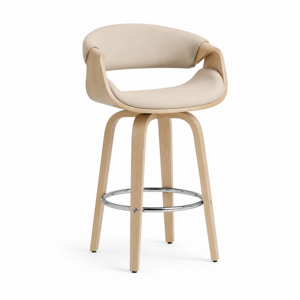 Barhocker drehbar Beige mit Birken-Sperrholz und Polyesterbezug 54 x 52 x 101 cm
