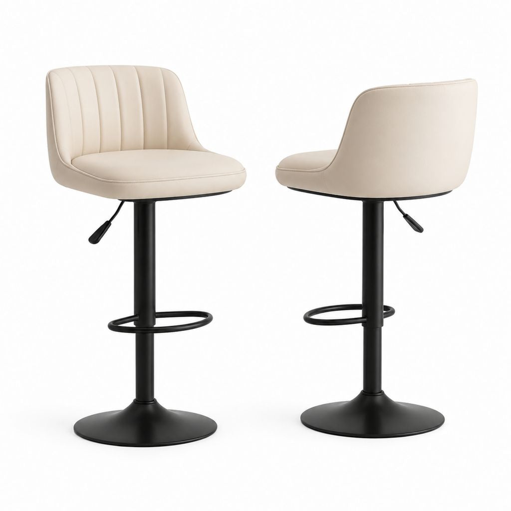 Höhenverstellbarer Barhocker Creme PU-Kunstleder Stahl Rund 48 x 52 x 94-116 cm