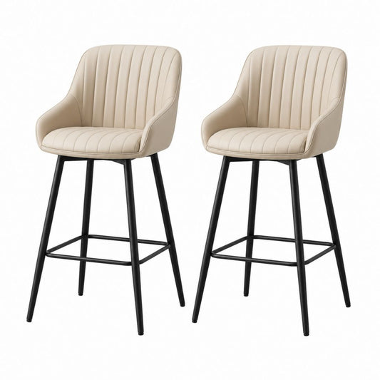 2er Set Barhocker Creme PU-Kunstleder mit Armlehnen Stahlgestell 50 x 54 x 96 cm Sitzhöhe 66 cm