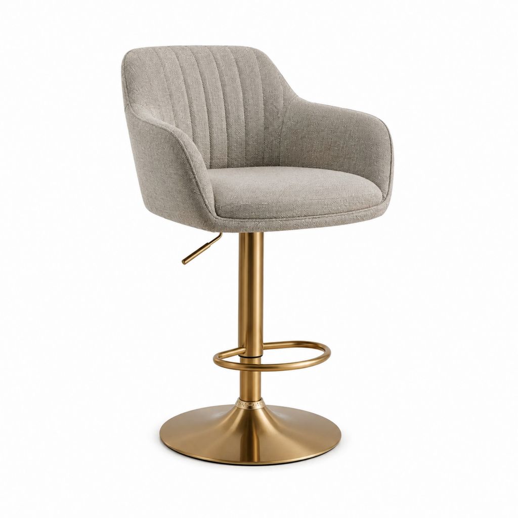 Barhocker Grau mit Armlehnen Polyester Stahl Gestell höhenverstellbar 52 x 54 x 89-109 cm