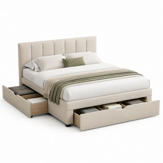 Polsterbett mit 4 Schubladen Beige Polyester 180 x 200 cm