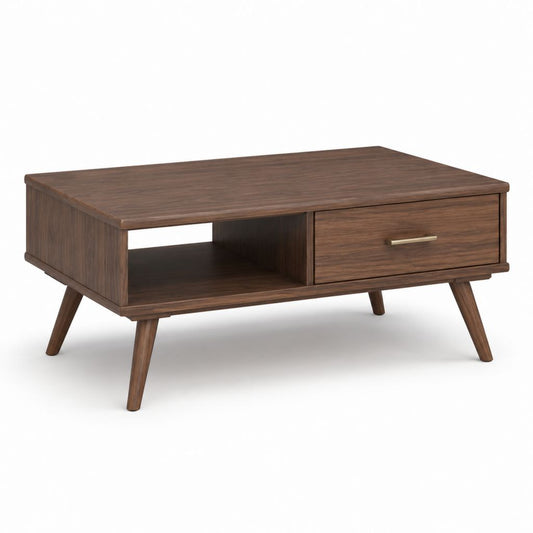 Couchtisch Walnussoptik MDF rechteckig mit Schublade und offenem Fach 100 x 50 x 45 cm