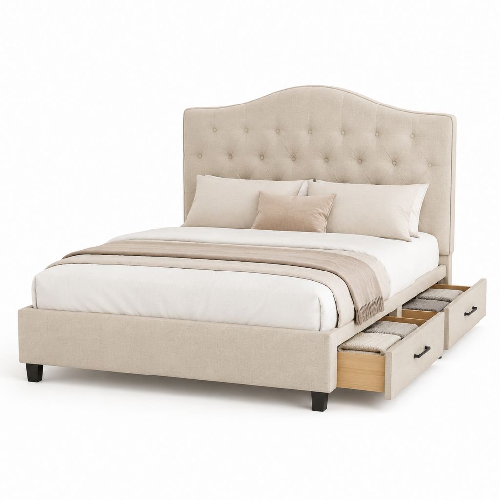 Stauraumbett Beige Polyester Rechteckig 160 x 200 cm mit 4 Schubladen