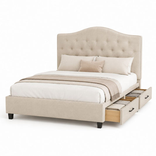 Stauraumbett Beige Polyester Rechteckig 160 x 200 cm mit 4 Schubladen
