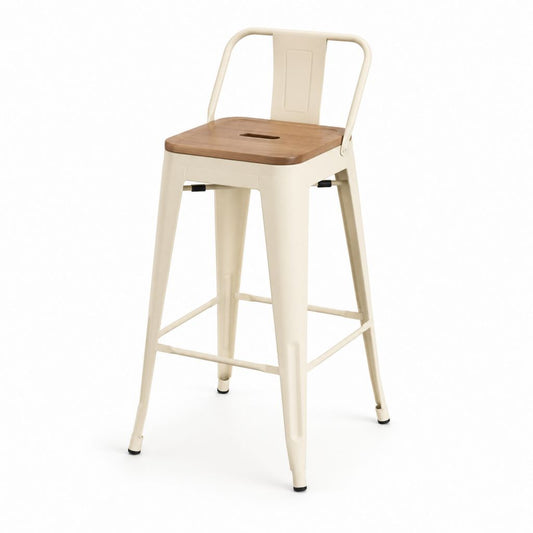 Barhocker mit Rückenlehne Cremeweiß Naturbraun Stahl Massivholz 44 x 47 x 100 cm