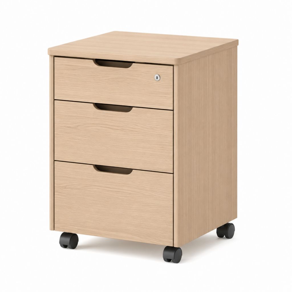 Büro Rollcontainer mit 3 Schubladen abschließbar Eiche hell Spanplatte rechteckig 40 x 50 x 65 cm