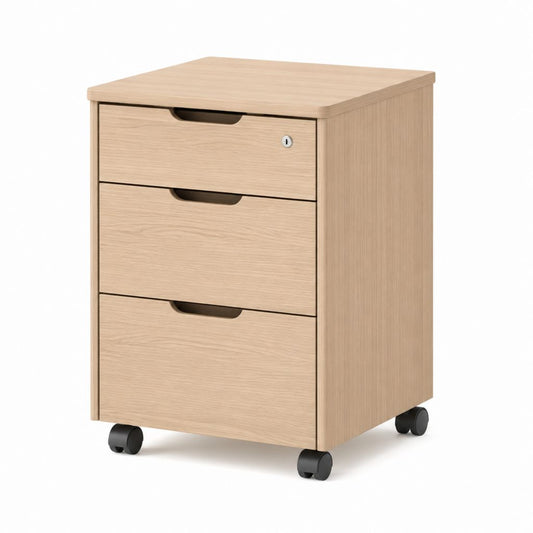 Büro Rollcontainer mit 3 Schubladen abschließbar Eiche hell Spanplatte rechteckig 40 x 50 x 65 cm
