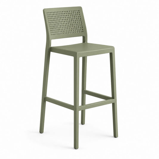 Barhocker Olivgrün aus Polypropylen mit Rückenlehne rechteckigem Sitz 43 x 48 x 98 cm