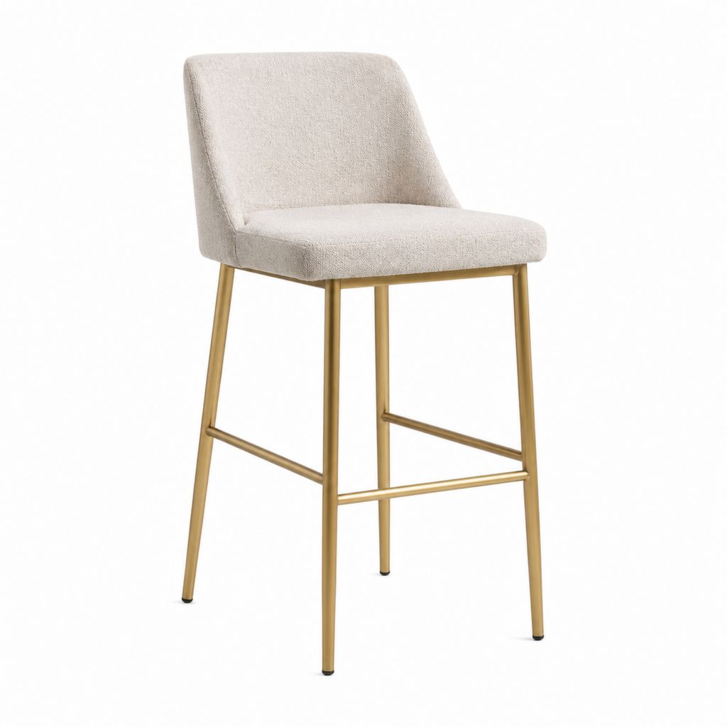 Barhocker mit Rückenlehne Beige Polyester Bouclé Stahlgestell Gold 49 x 55 x 104 cm Sitzhöhe 75 cm