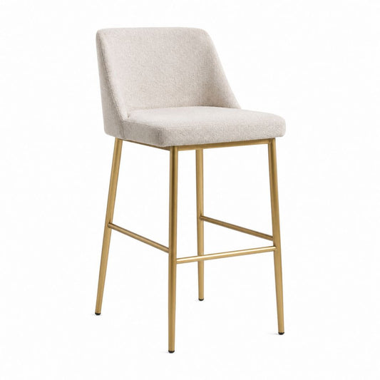 Barhocker mit Rückenlehne Beige Polyester Bouclé Stahlgestell Gold 49 x 55 x 104 cm Sitzhöhe 75 cm