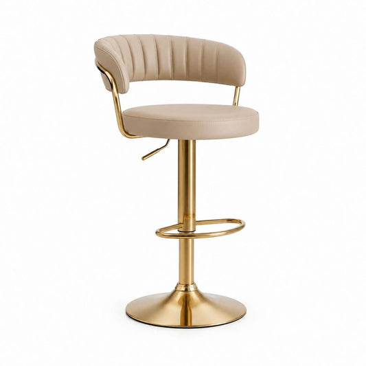 Barhocker mit Rückenlehne Beige PU-Kunstleder Stahl rund höhenverstellbar 50 x 52 x 90-112 cm