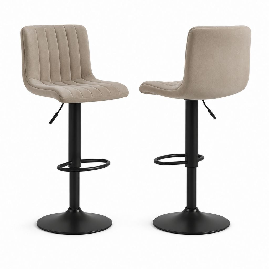 2er Set Barhocker Taupe Polyester-Samt Stahl Rund Höhenverstellbar 48 x 53 x 92-113 cm