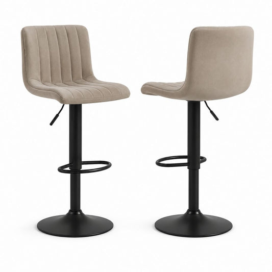 2er Set Barhocker Taupe Polyester-Samt Stahl Rund Höhenverstellbar 48 x 53 x 92-113 cm
