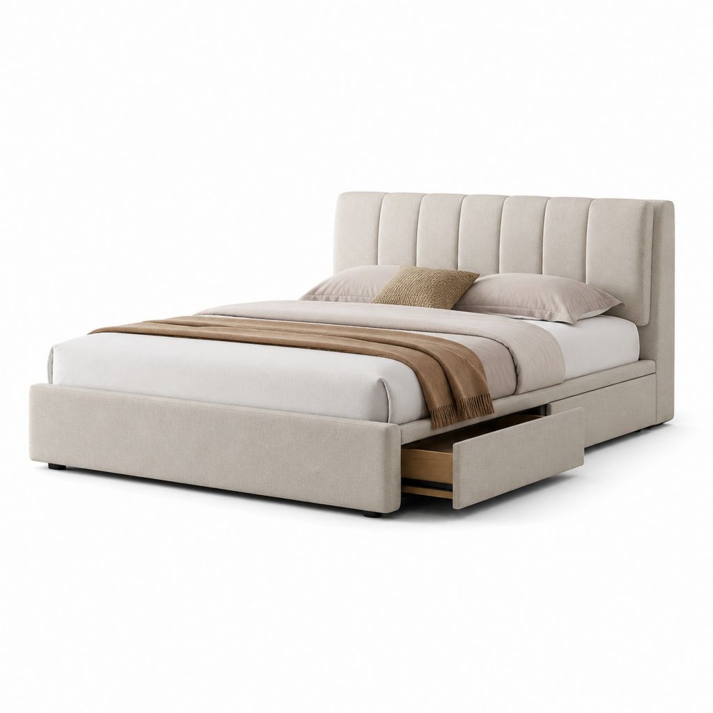 Stauraumbett Beige mit gepolstertem Polyesterbezug rechteckig 160 x 200 cm