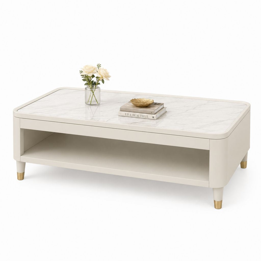 Couchtisch Cremeweiß Sinterstein MDF rechteckig 120 x 60 x 45 cm