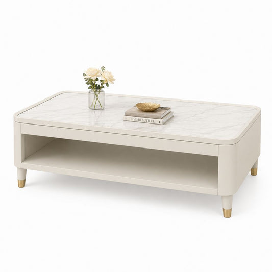 Couchtisch Cremeweiß Sinterstein MDF rechteckig 120 x 60 x 45 cm