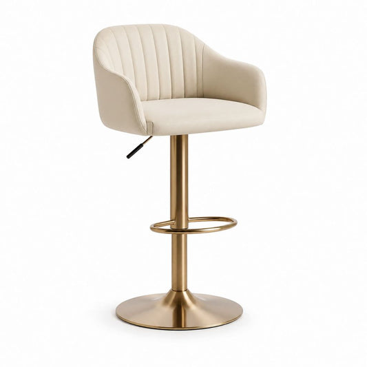 Barhocker Creme Polyester Samt mit Rückenlehne höhenverstellbar 54 x 52 x 93-114 cm