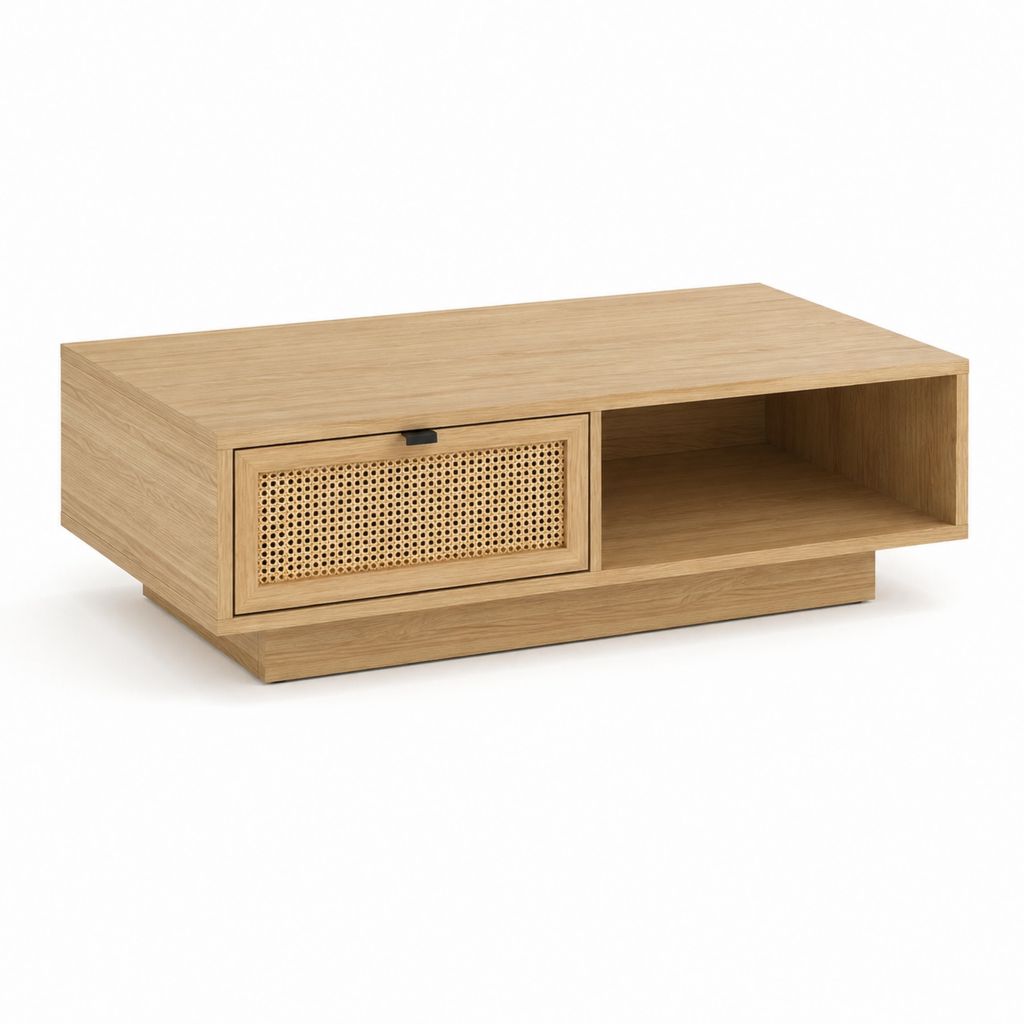 Couchtisch mit Schublade und offenem Fach Eichenfurnier Natur rechteckig 100 x 60 x 40 cm