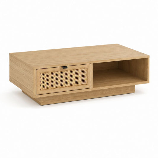 Couchtisch mit Schublade und offenem Fach Eichenfurnier Natur rechteckig 100 x 60 x 40 cm