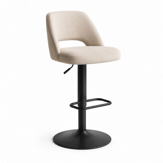 Barhocker Beige mit Polyesterbezug Stahlgestell und Höhenverstellung 92-113 cm